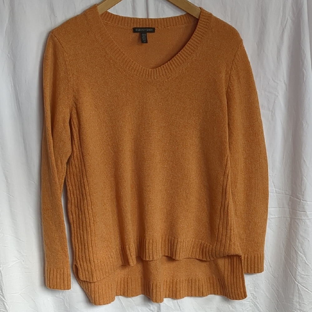 Eileen Fisher Pullover Women's V-Neck Sweater in Orange Small